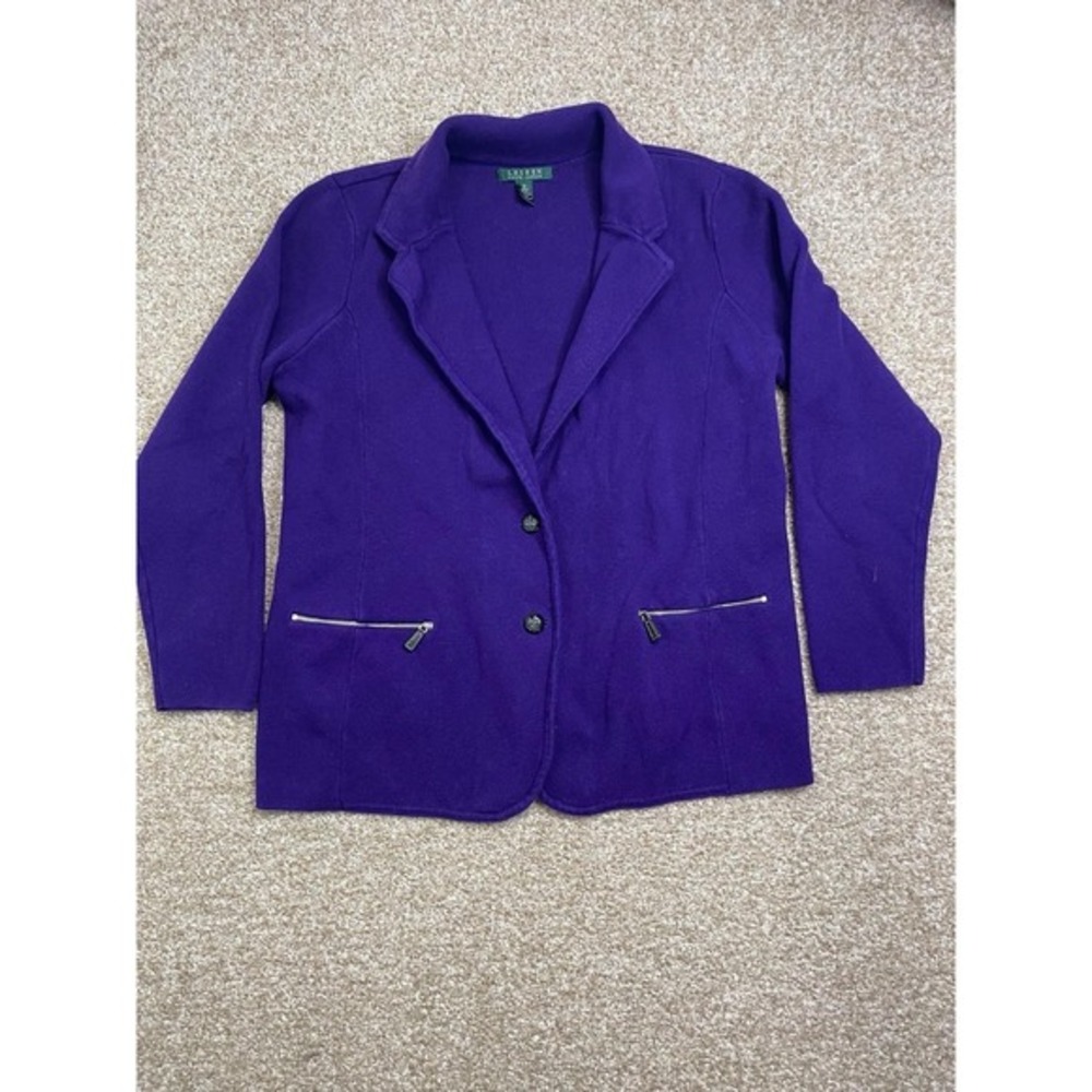 Lauren Ralph Lauren Black Button Up Cotton Jacket - Women's 1X Knit‎ Coat LRL